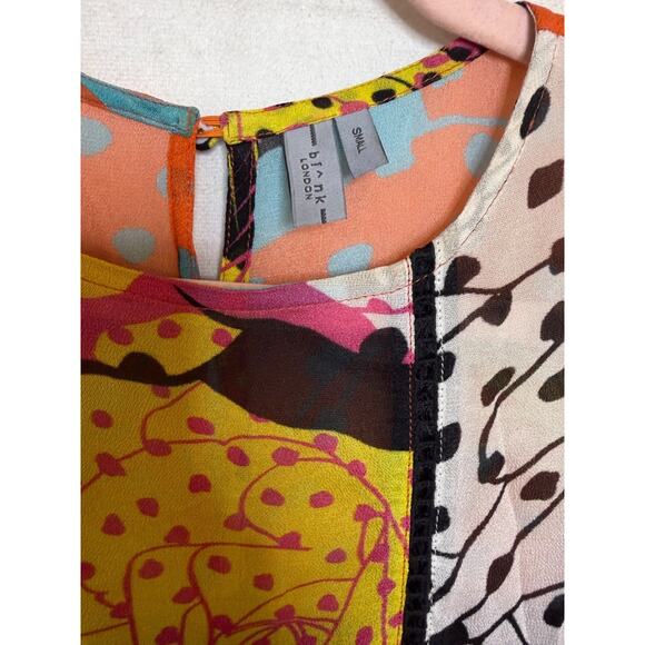Bl-nk London Blouse Size SM Vibrant Fun Colorful Print - Picture 5 of 6